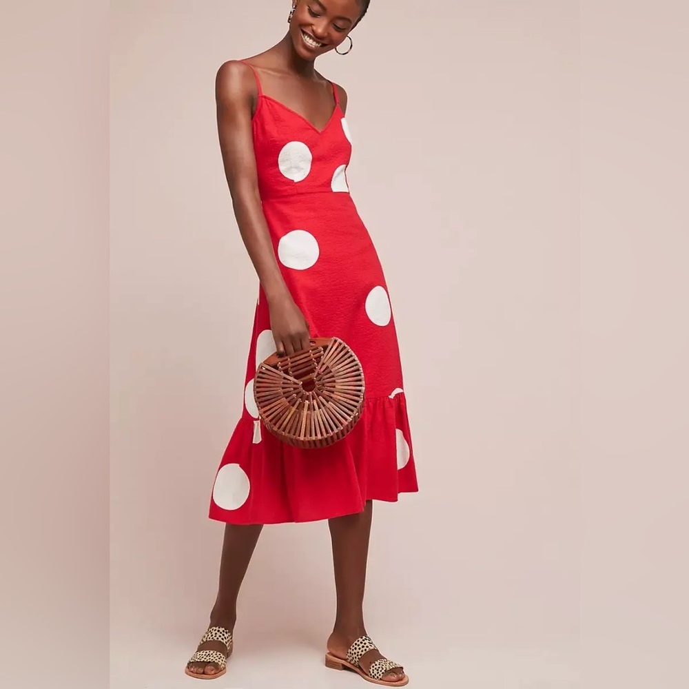Anthropologie Size 0 Red polka dot dress